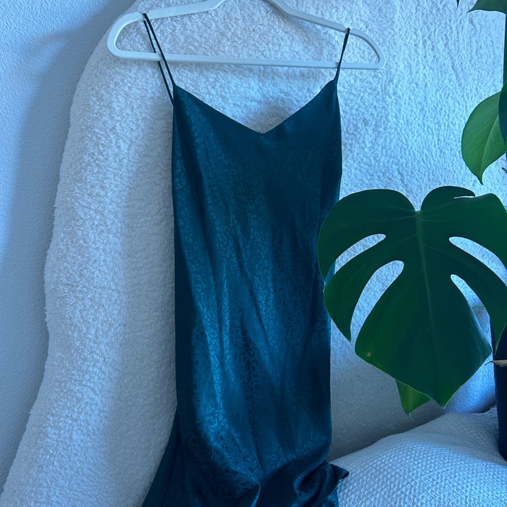 Spaghetti strap emerald green cheetah print dress
